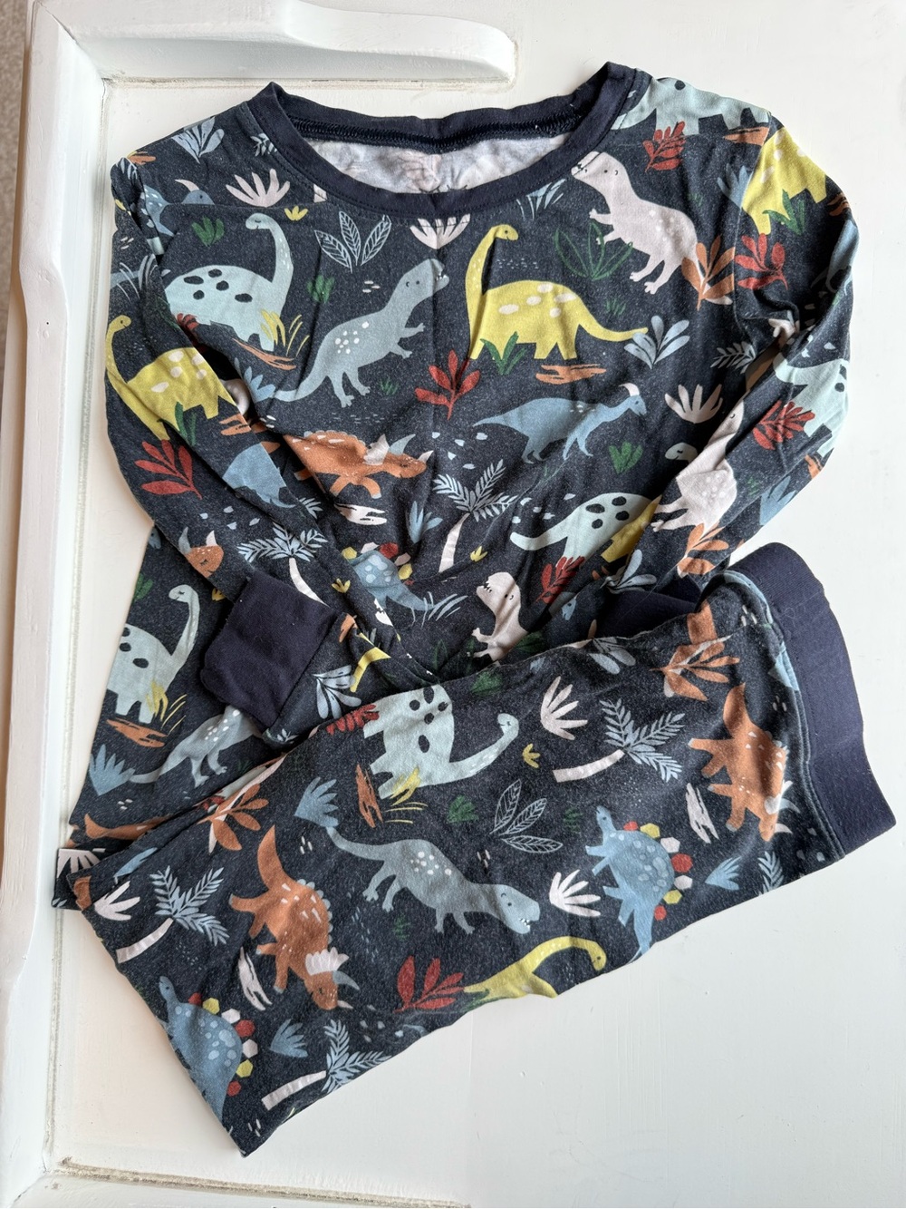 Little Sleepies Dark Gray Dino Sleep Top with Colorful Dinosaurs